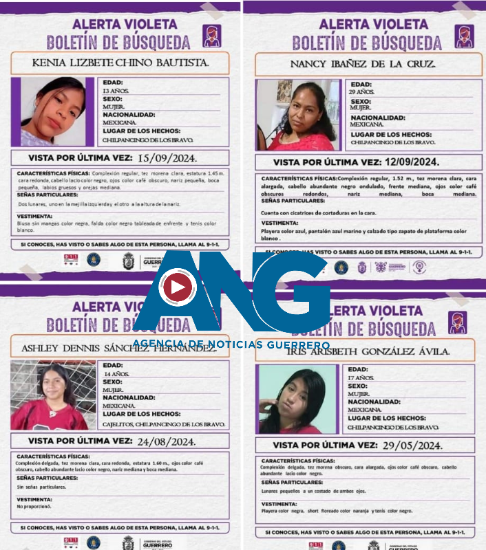 Reportan la desaparición de cuatro mujeres en el Municipio de Chilpancingo, la mayoría menores de edad