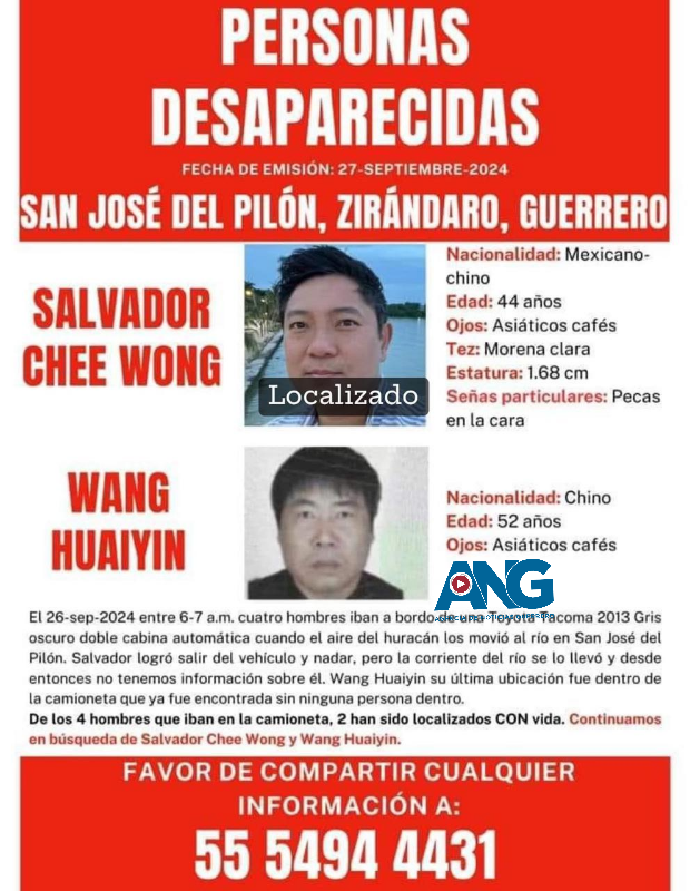 Localizan el cuerpo de Salvador Chee Wong en Zirándaro; continúa la búsqueda de Mang Huaiyin