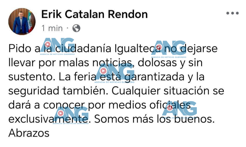 Erik Catalán asegura que la Feria de Iguala está garantizada y pide no caer en desinformación