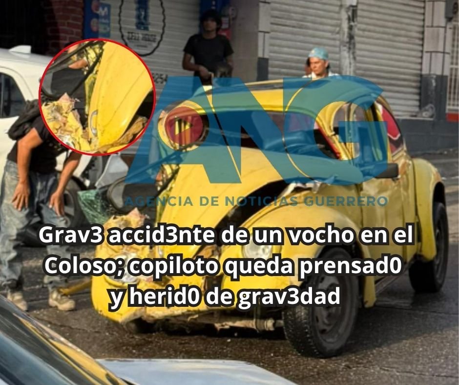 Grav3 accid3nte de un vocho en el Coloso; copiloto queda prensad0 y herid0 de grav3dad