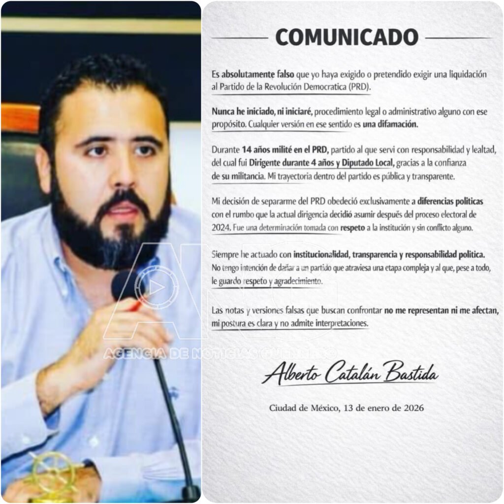 Alberto Catalán Bastida se deslinda de solicitud de finiquito al PRD