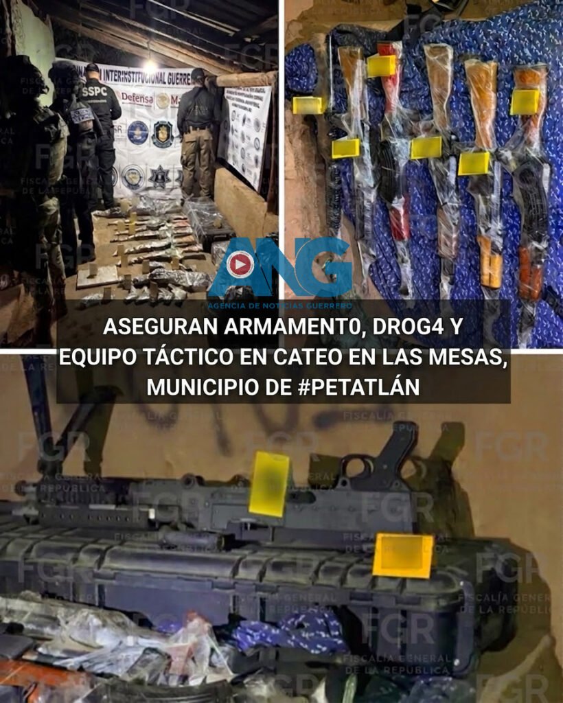 Aseguran armamento, drog4 y equipo táctico en cateo en Las Mesas, municipio de #Petatlán